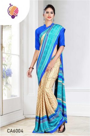 Sky Blue & Beige Printed Uniform Saree CA6004