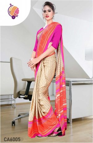 Pink & Kaki Printed Uniform Saree CA6005