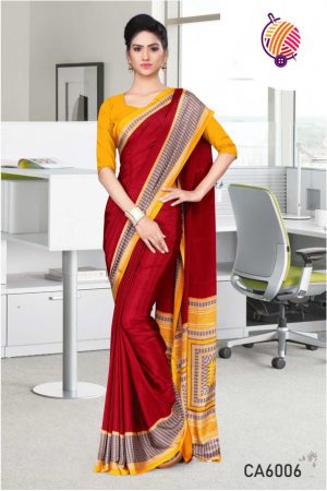 Yellow & Maroon Printed Uniform Saree CA6006