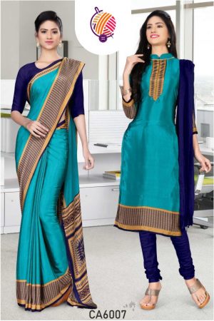 Sky Blue & Royal Blue Printed Uniform Saree CA6007
