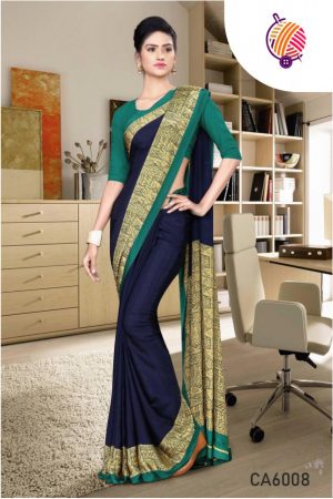 Navy Blue & Green Printed Uniform Saree CA6008